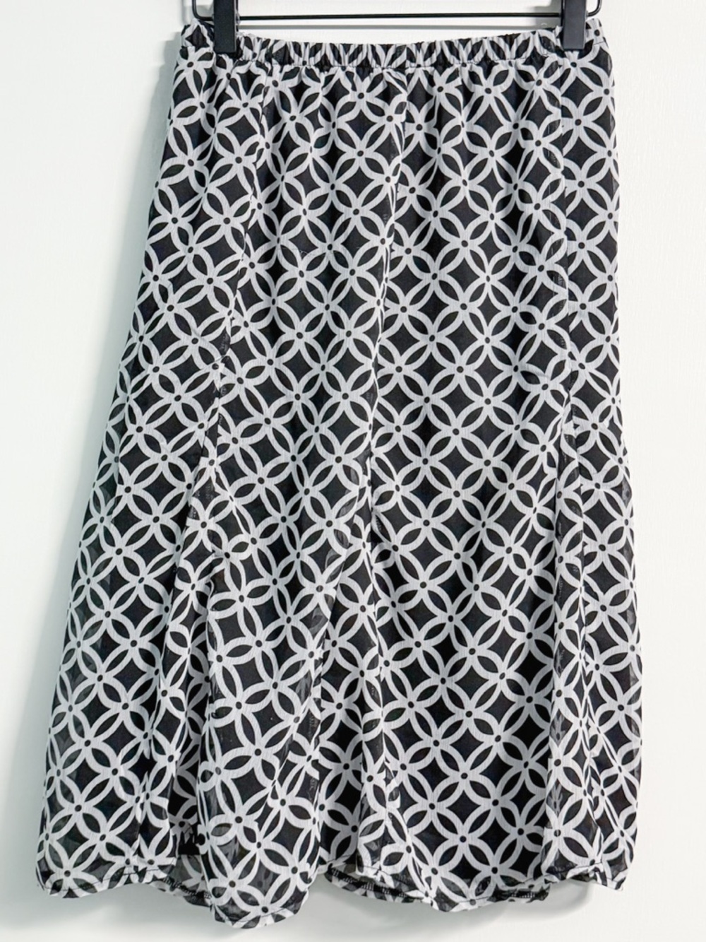 Notations Midi Skirt XL Black White Geometric Pull-On